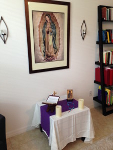 altar and bookshelf